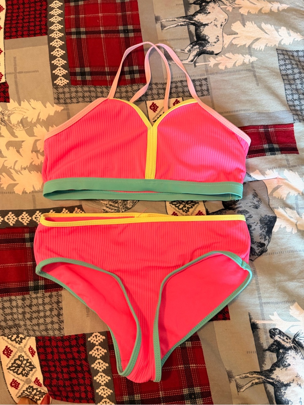 Justice Neon Pink Ribbed Bikini Set